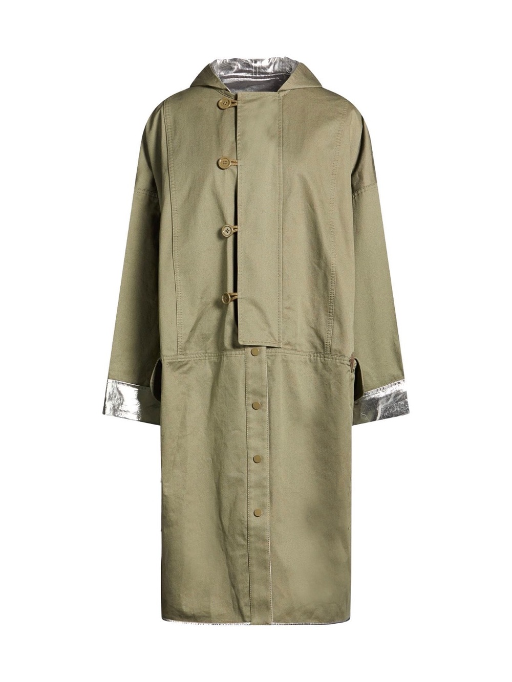 Paco Rabanne Women's MEDIUM Reversible Parka Jacket in Green Silver Lining NWT